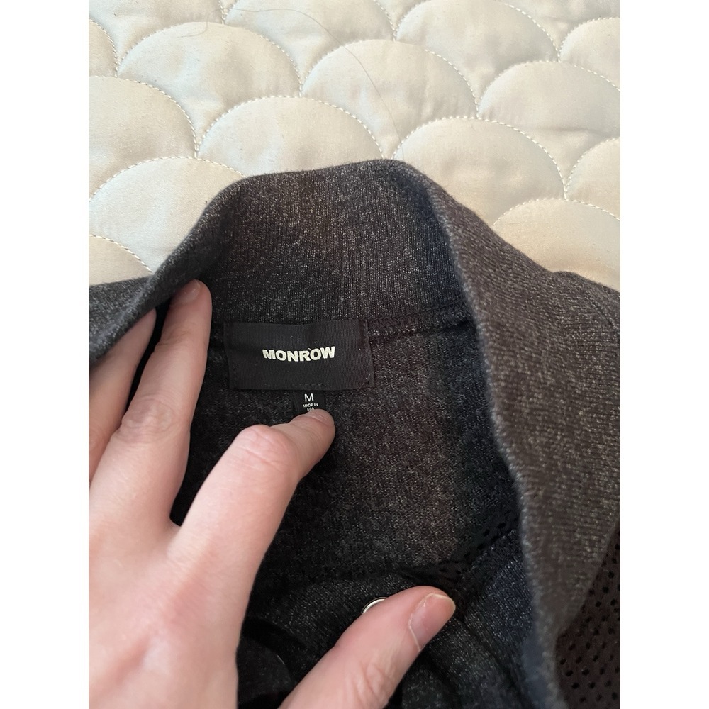 Monrow Mesh Mix Black Track Snap Button Pullover Long Sleeve Top M - Picture 5 of 10